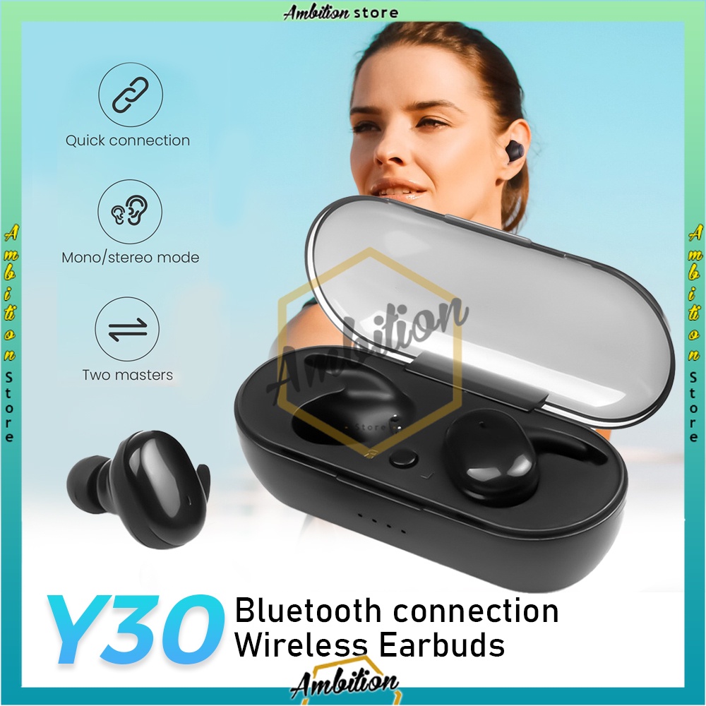 Bluetooth Wireless Y30 Bluetooth Earphone Tws Handfree Bass Headset Nirkabel V5.0 Tws Headset Dual Earbud Bass Suara untuk Ponsel Telepon