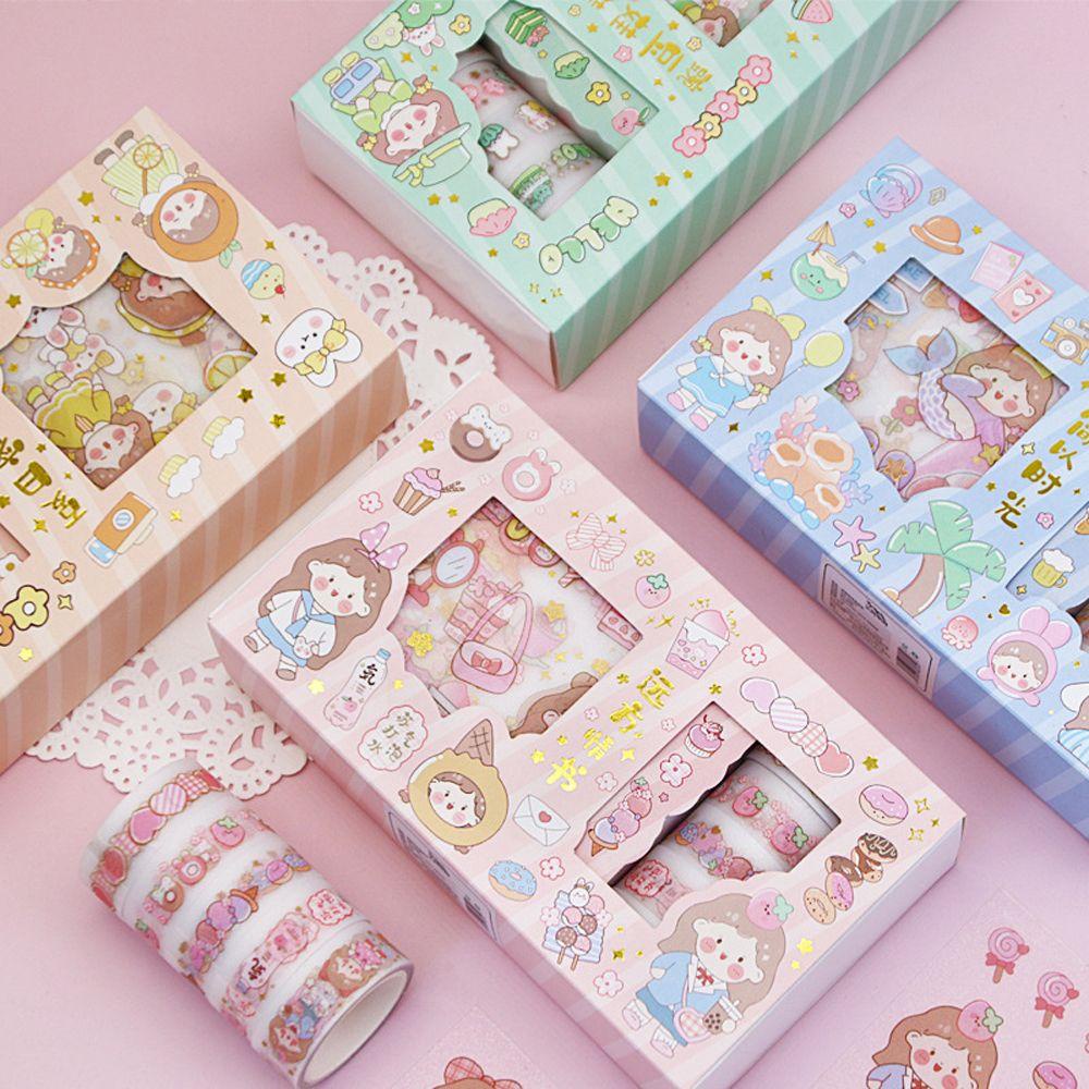 Lanfy Stiker Tape Dekoratif Kawaii Korea Kartun Alat Tulis Stiker Notebook Album Diary Jurnal Masking Tapes