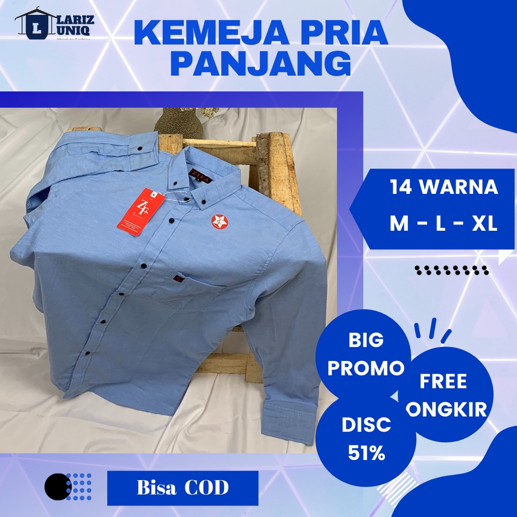 Kemeja Baju Kerja Resmi Pria Lengan Panjang Kameja Atasan Formal Laki laki Hem Casual Santai Cowok P