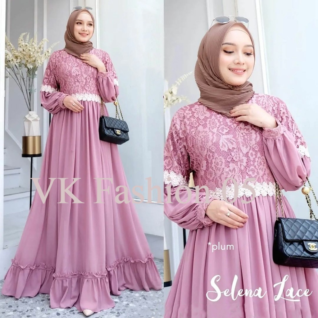COD -GAMIS MODERN Selena Lace Dress Gamis Muslim Brukat Renda Premium Fashion Gaun Maxy Wanita Pesta