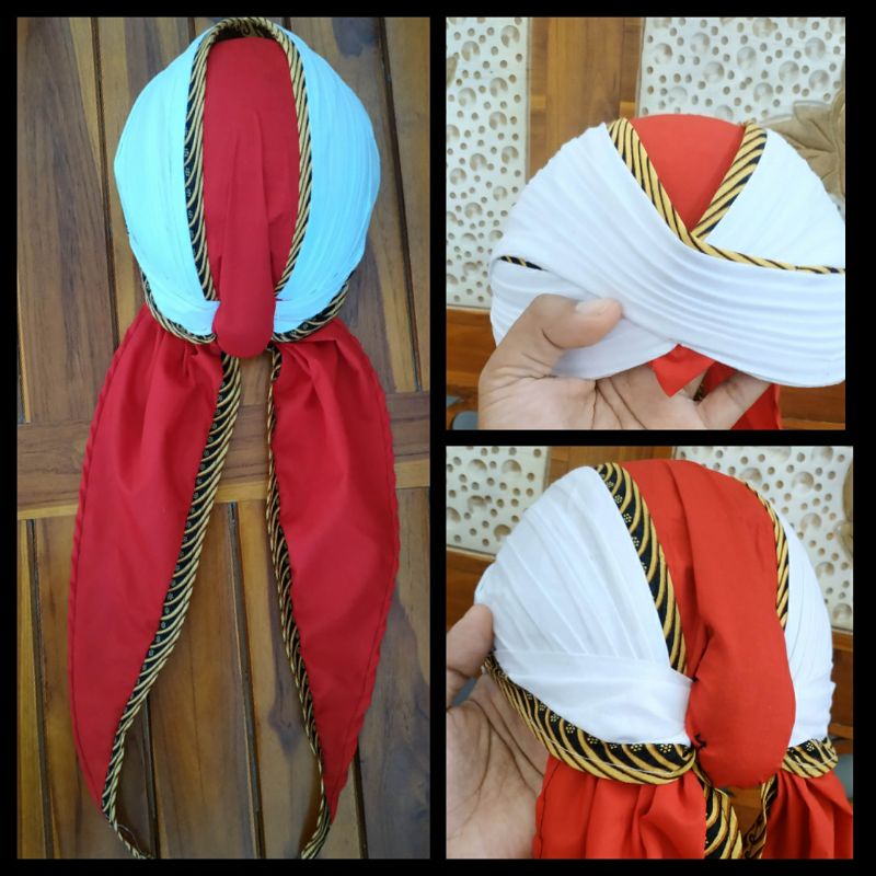 Blangkon Jogja Lipat Samurai Coklat Merah Putih Sliwir Ukuran Pria Dewasa dan Anak " JUMBO dan KECIL