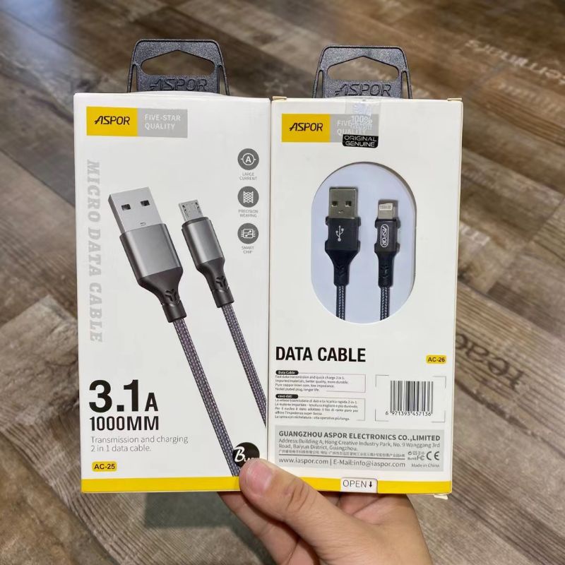 Data Cable 3.1A Fast Charging Aspor original Pengisian Data cepat kabel data lightning ipX series dan micro bahan tebal nilon kayak setrika