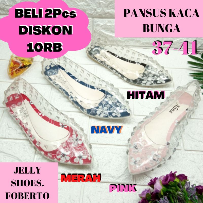 (COD)SPATU SEPATU JELLY SHOES JELLYSHOES BLT PANSUS KACA BUNGA CEWE CEWEK WANITA IMPOR IMPORT KOREA