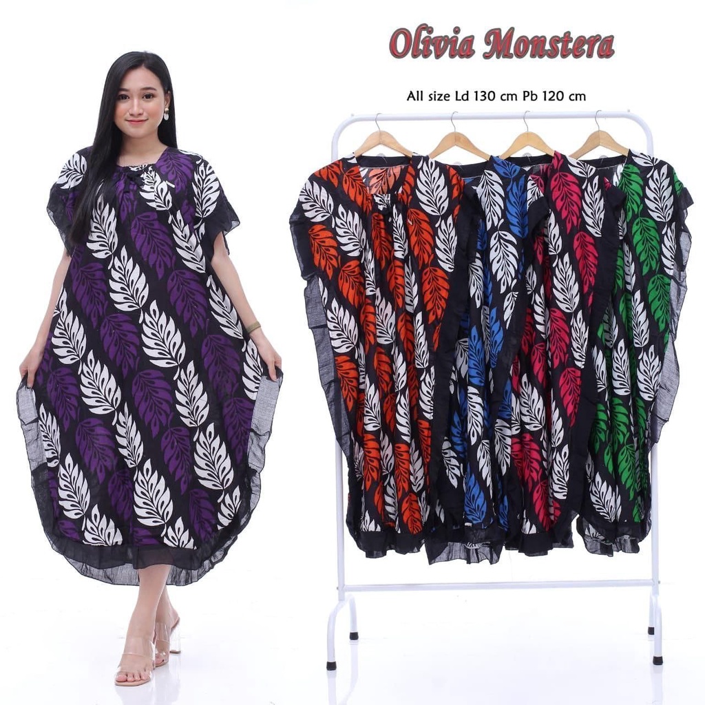 Daster Panjang Selutut Non Busui Kekinian Non Ruffle Lowo Grade A ( RAMPEL MONSTERA , RAMPEL KINANTI