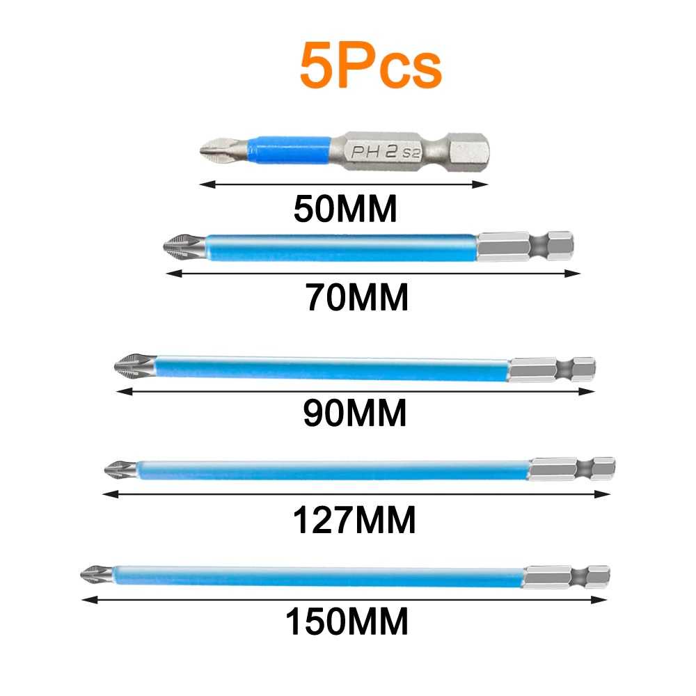 Set Kepala Obeng Plus Magnetic Screwdrivers Hex PH2 5 PCS Perlengkapan Reparasi Smartphone Tanpa Kabel Berkualitas