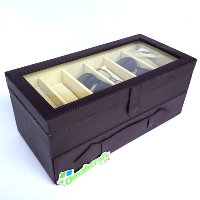 BROWN CREM - Kotak Kacamata isi 12  / Box Kacamata / Tempat Kacamata / Glasses Box