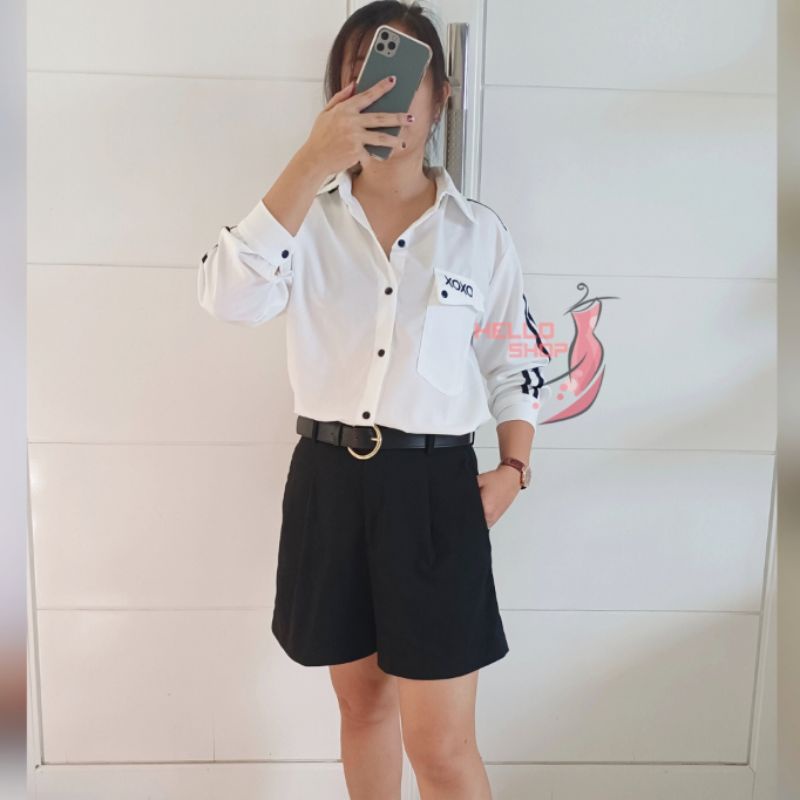HELLOSHOP - ATASAN WANITA KEMEJA XOXO BLOUSE WANITA ATASAN BORDIR CANTIK KEMEJA KERAH LENGAN PANJANG