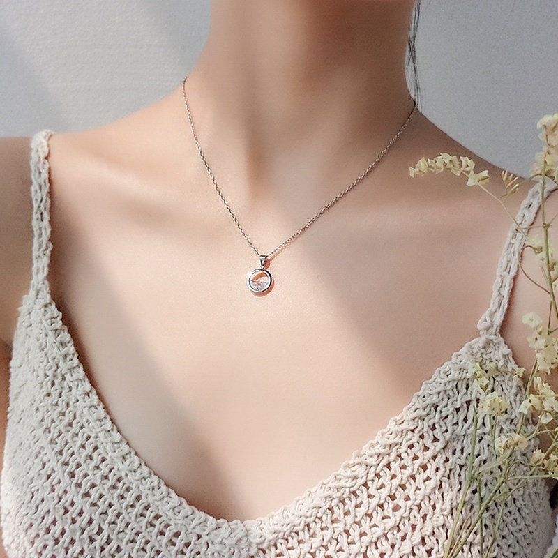 We Flower Kalung Rantai Silver Hias Liontin Air Bening Gaya Korea Untuk Wanita