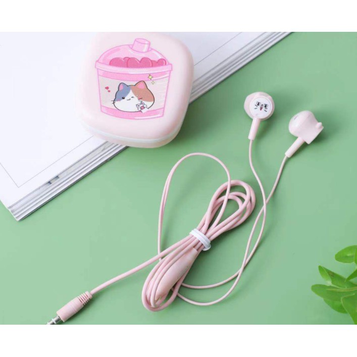 [YQX-3] Headset Earphone Motif KUCING Lucu / Wadah Earphone Karakter / Tempat Headset Kartun KUCING