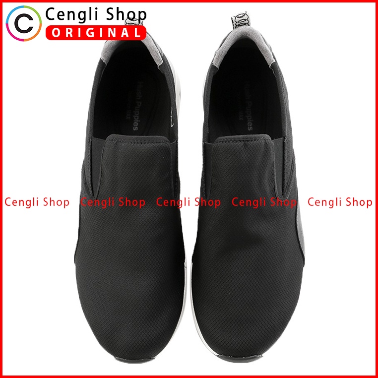 SEPATU HUSH PUPPIES PRIA ORIGINAL TERBARU SLIP ON CASUAL HITAM HM001