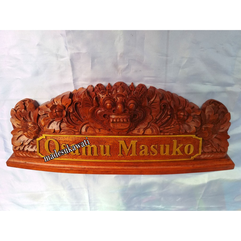 Papan nama name plate meja ukiran barong bali isi tatakan hiasan dekorasi