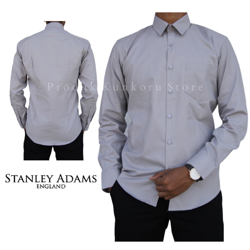 Pakaian Hem Kemeja Formal Stanley Adams 05 Slimfit Warna Abu-abu Lengan Panjang Polos Fashion Kerja 