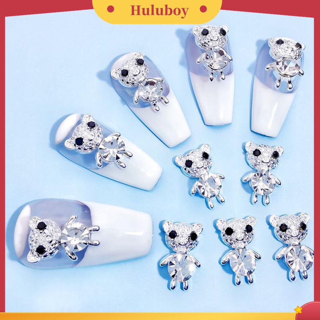 Huluboy Huluboy♡ 10pcs Hiasan Kuku Bentuk Beruang Bahan Alloy Untuk Nail Art DIY
