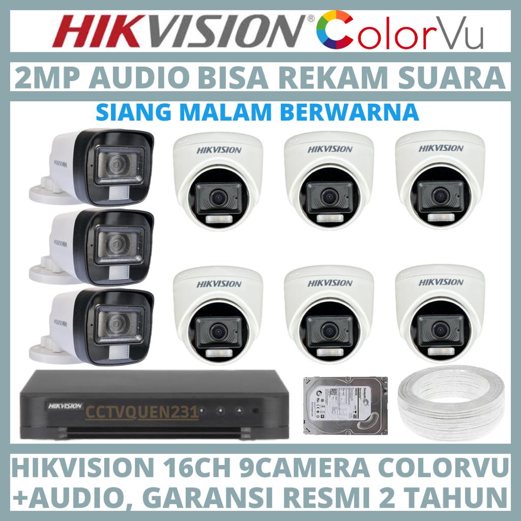 PAKET CCTV HIKVISION COLORVU 2MP 16 CHANNEL 9 CAMERA COLORFUL TURBO HD KAMERA CCTV