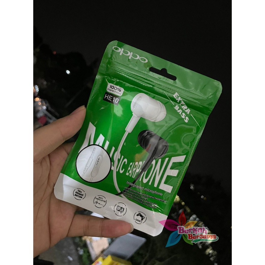 Hf Headset earphone headsfree brand HE10 extra BASS oppo Samsung vivo xiaomi realme + MIC bisa telepon an suaranya mantap BB7253