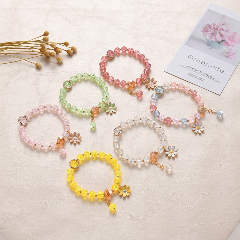 Korean Crystal Daisy Flower Tassel Bracelet Women Girl Bracelets Jewelry Accessories