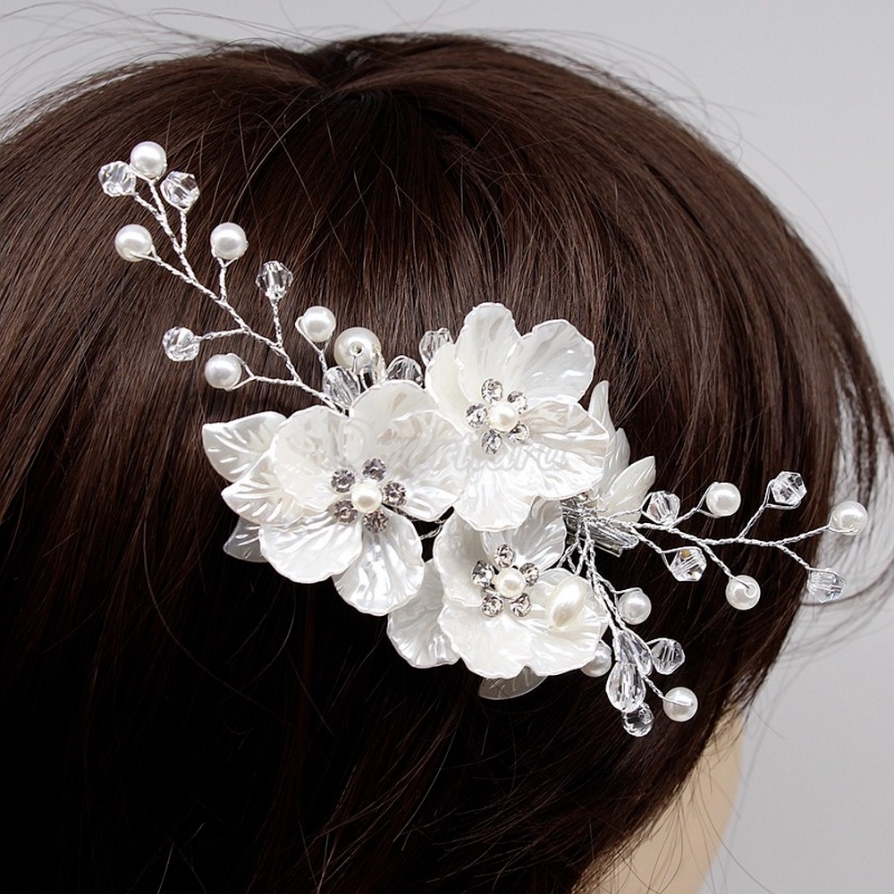 Bridal Headdress Korean Hand-woven White Flower Side Clip