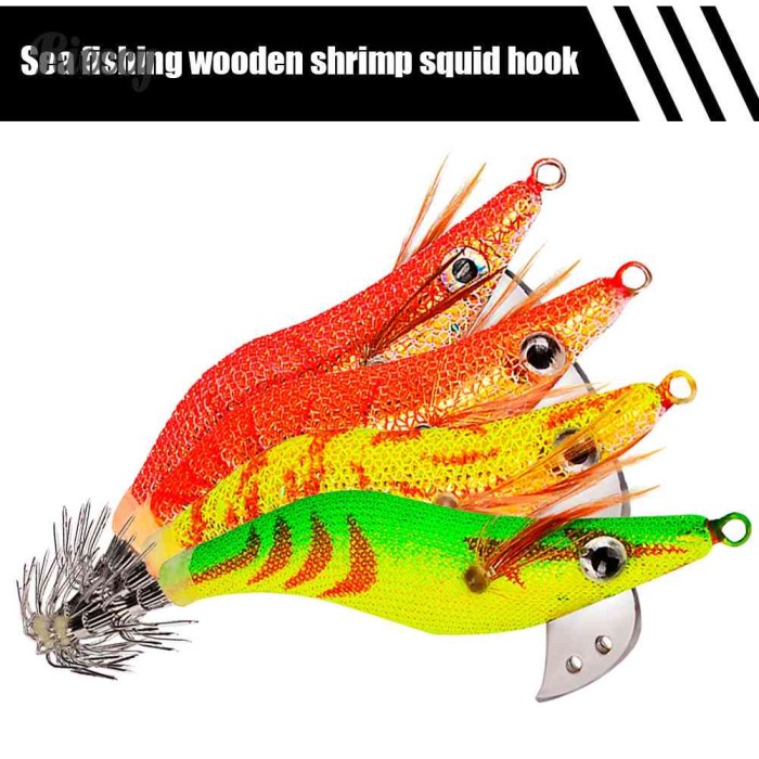 Umpan Pancing Cumi-Cumi Udang Bahan Kayu Dengan Kail