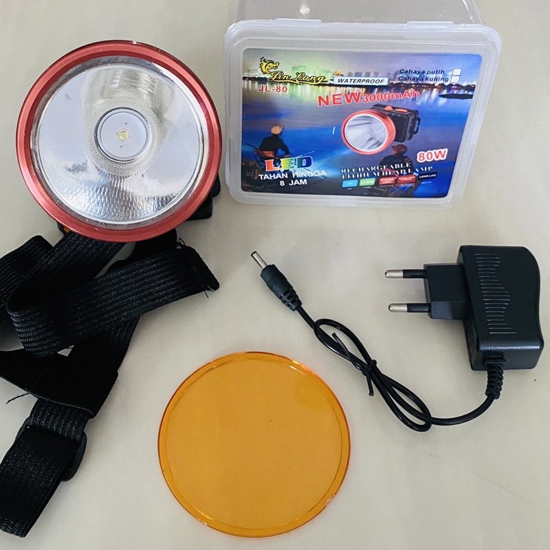 Senter Kepala LED Cas JL- 80 LED 80 Watt Rechargeable Headlamp Camping