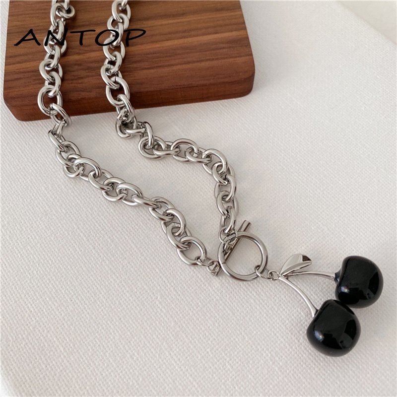 Set Kalung Chokergelang Rantai Liontin Buah Ceri Warna Hitam Elegan Untuk Wanita  ANTOP