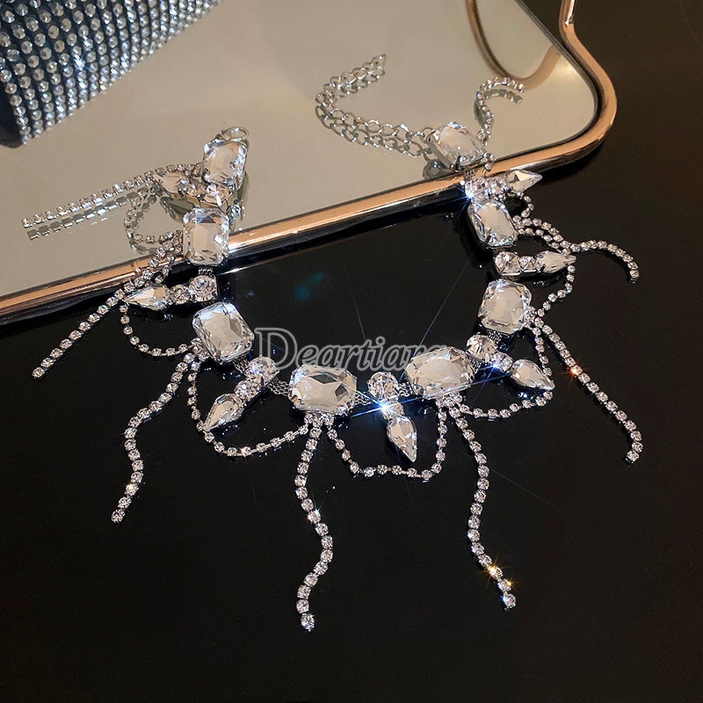 Kalung Rantai Klavikula Hias Berlian Rumbai Gaya Eropa Dan Amerika