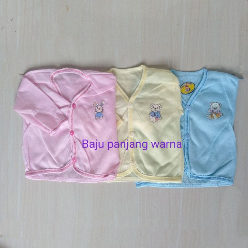 3 pcs-Baju pendek bayi warna Bordir/ baju panjang bayi warna