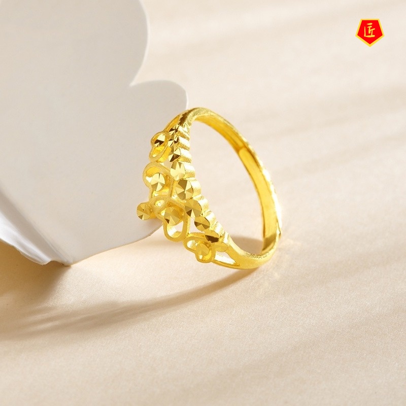 [Ready Stock]Elegant Simple Gold Flower Crown Women's Ring