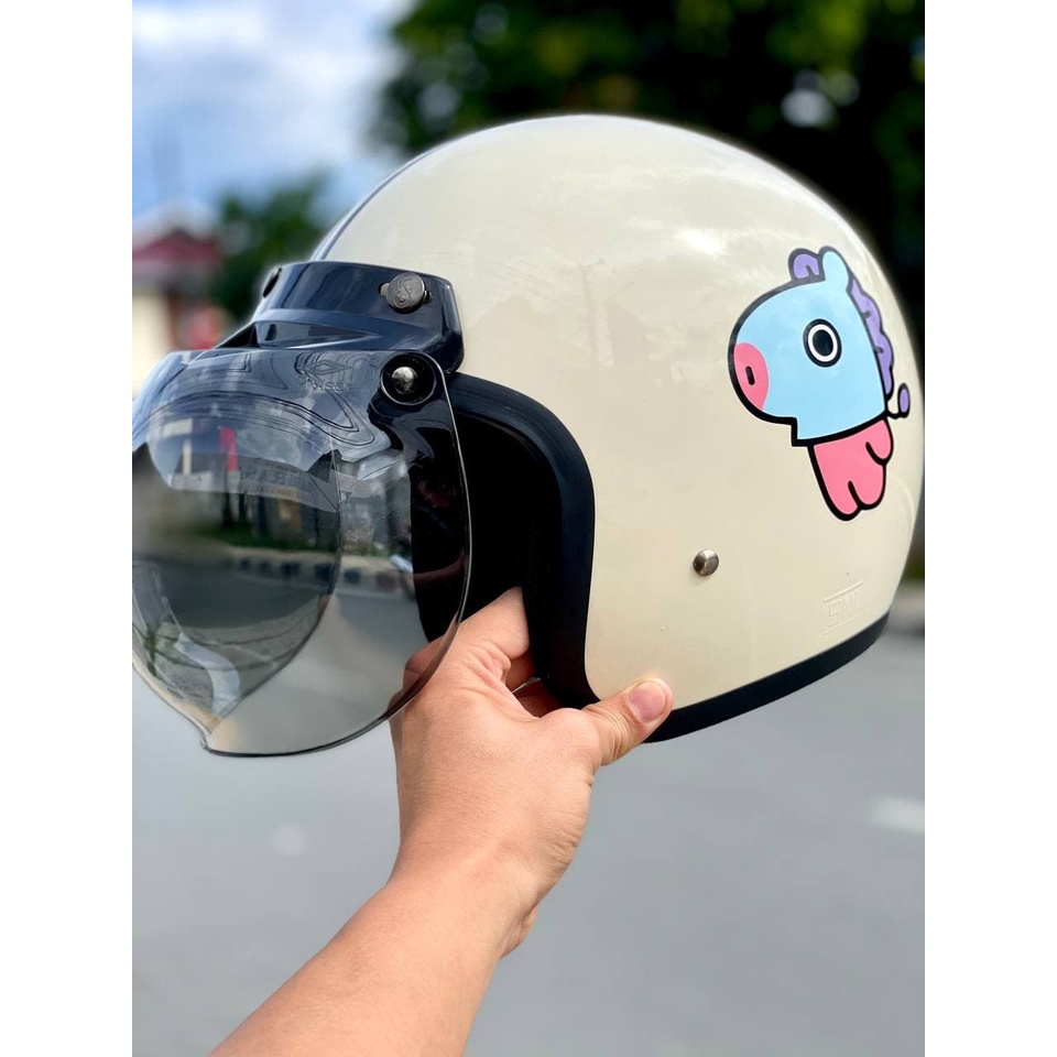 Helm Bogo Retro Dewasa Edisi Bts Full Leher Wanita Pria Sni