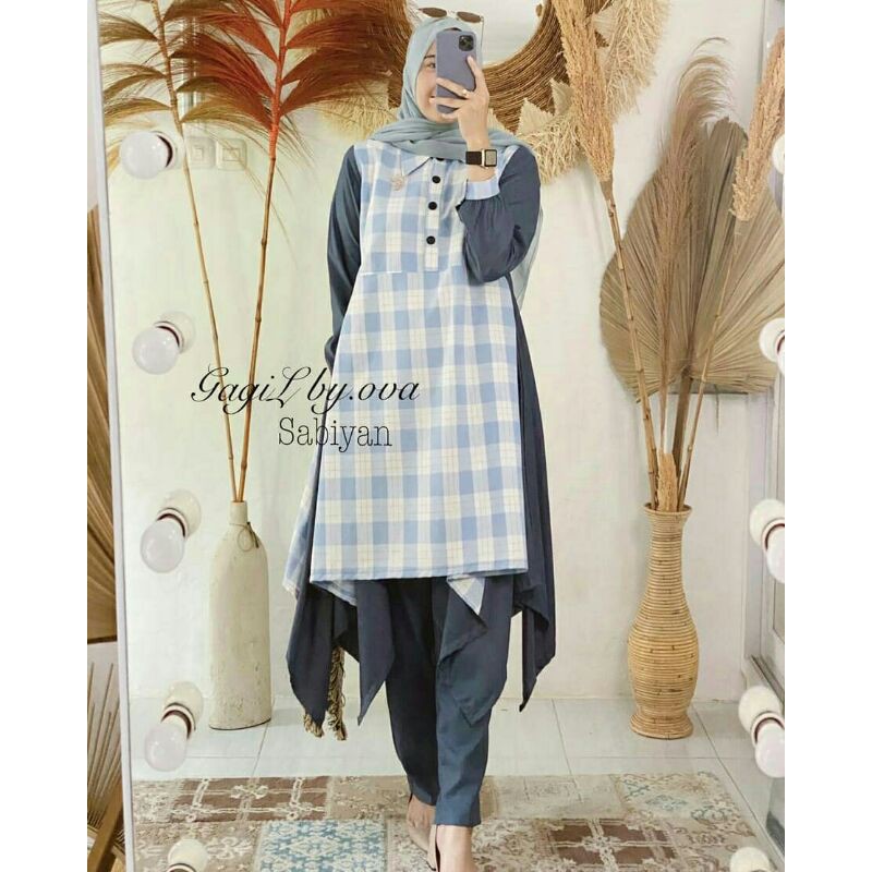 SABIYAN By GAGIL SET CELANA ATASAN Blouse TUNIK Celana Kulot MUSLIM LINEN TOYOBO Wanita Kasual