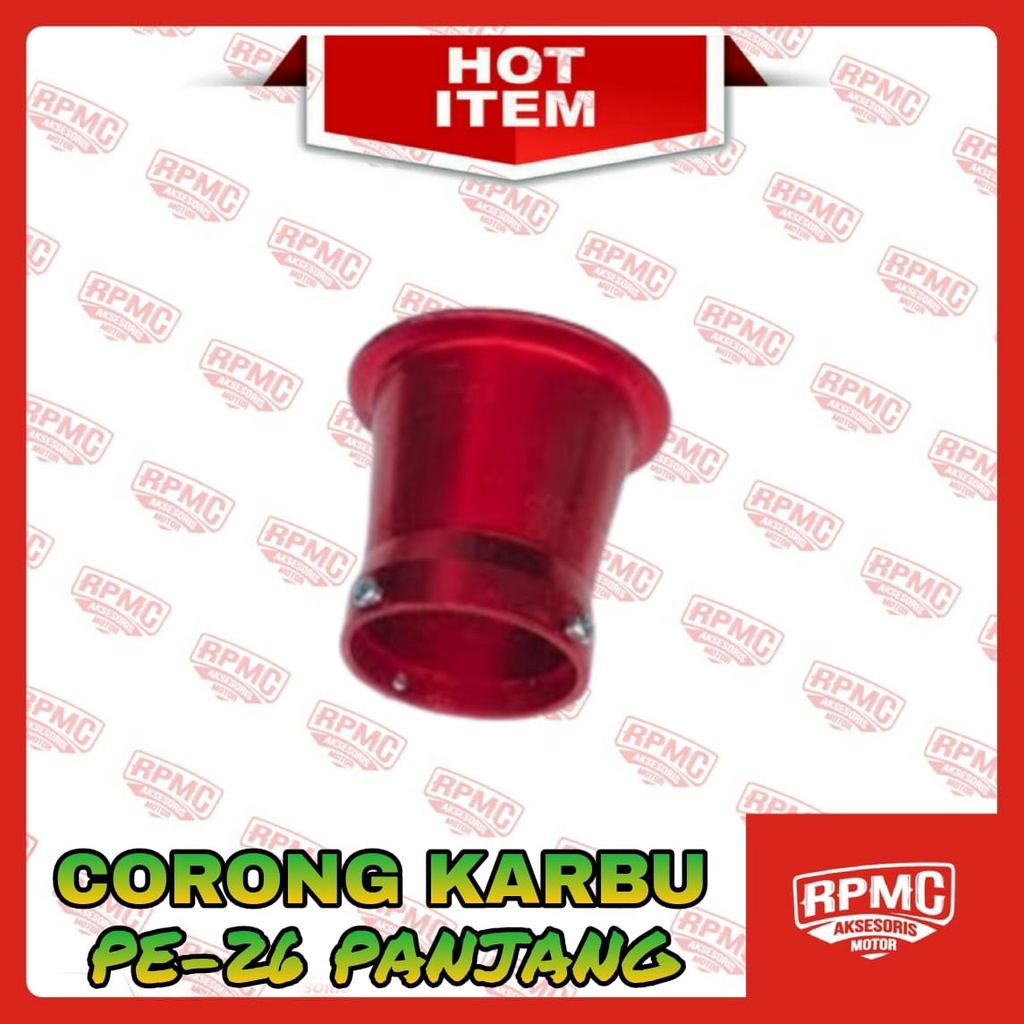 CORONG KARBU PE 26 PANJANG VELOCITY STACK CARBURATOR ALMUNIUM PWL PWK PWM PJ SUDCO KING GRAND GL MRGAPRO TIGER UNIVERSAL-MERAH