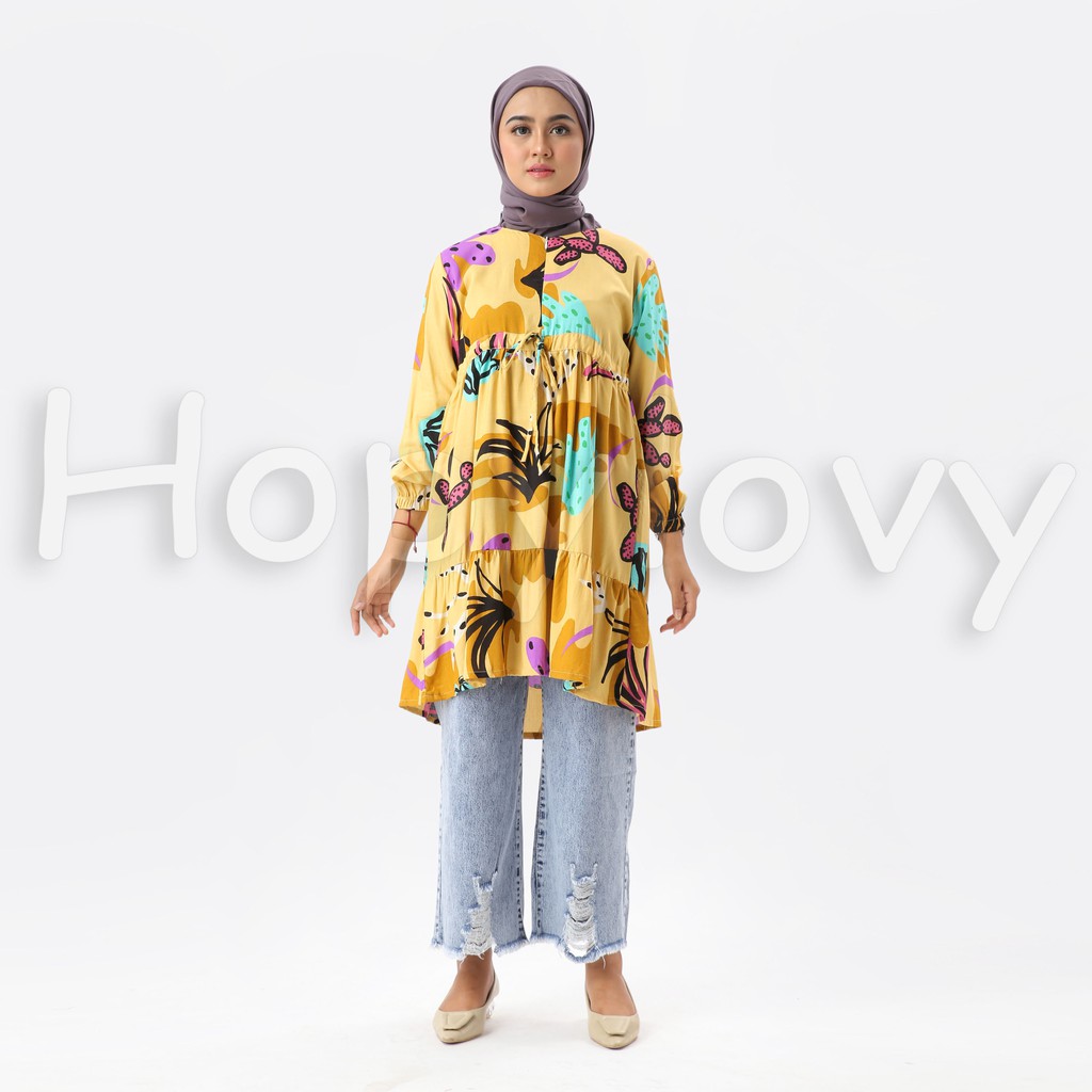 HOPYLOVY Tunik Jumbo Wanita Lengan Panjang bahan Katun Viscose Milanda