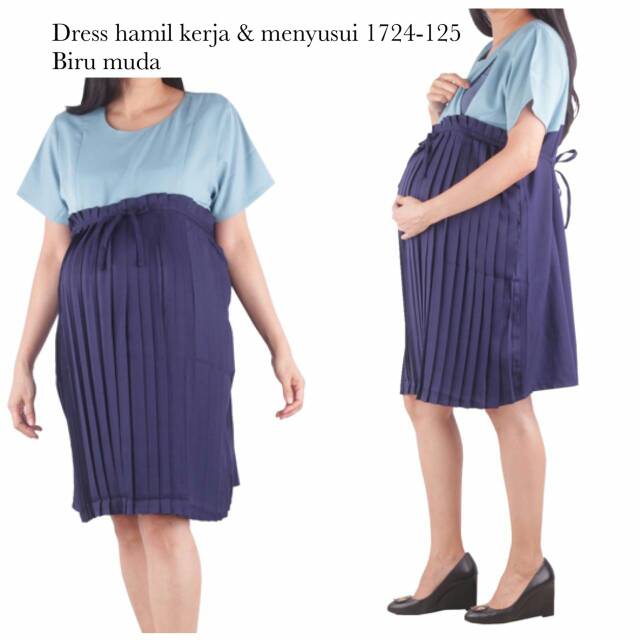 Baju hamil dress hamil kerja dan menyusui 1724 biru muda