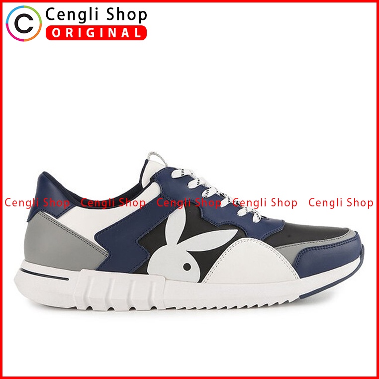 SEPATU SNEAKER PLAYBOY PRIA ORIGINAL CASUAL KETS ASLI BIRU NAVY PL57