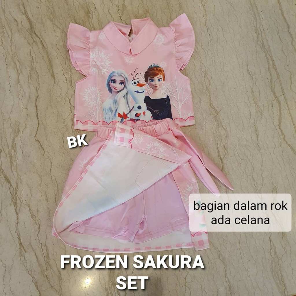 FROZEN SAKURA SET / SETELAN FROZEN 2 ANAK PEREMPUAN IMPORT / BAJU ELSA PINK IMPOR KOREA