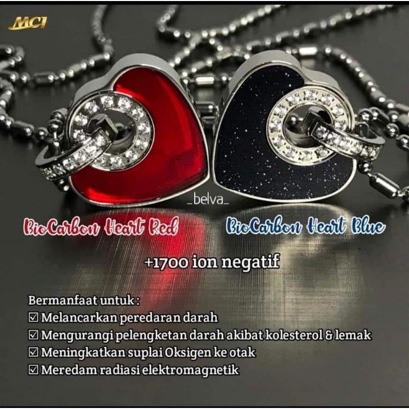 KALUNG KESEHATAN BIOCARBON HEART BLUE, BIOCARBON HEART RED ORIGINAL MCI