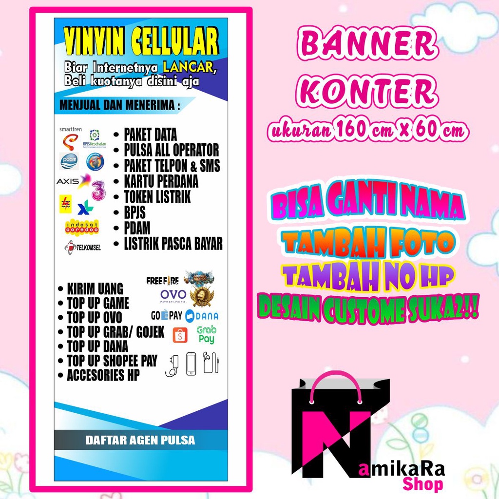 Banner Spanduk Backdrop Konter / Banner Konter Cellular Custome / Spanduk Konter Pulsa Termurah BISA