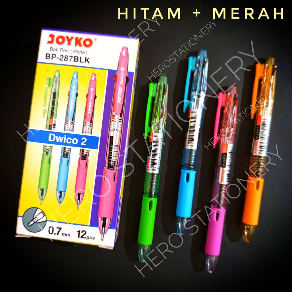 

Pen ballpen joyko dwico 2 warna hitam merah 0.7 mm BP-287 BLK . 12 unit