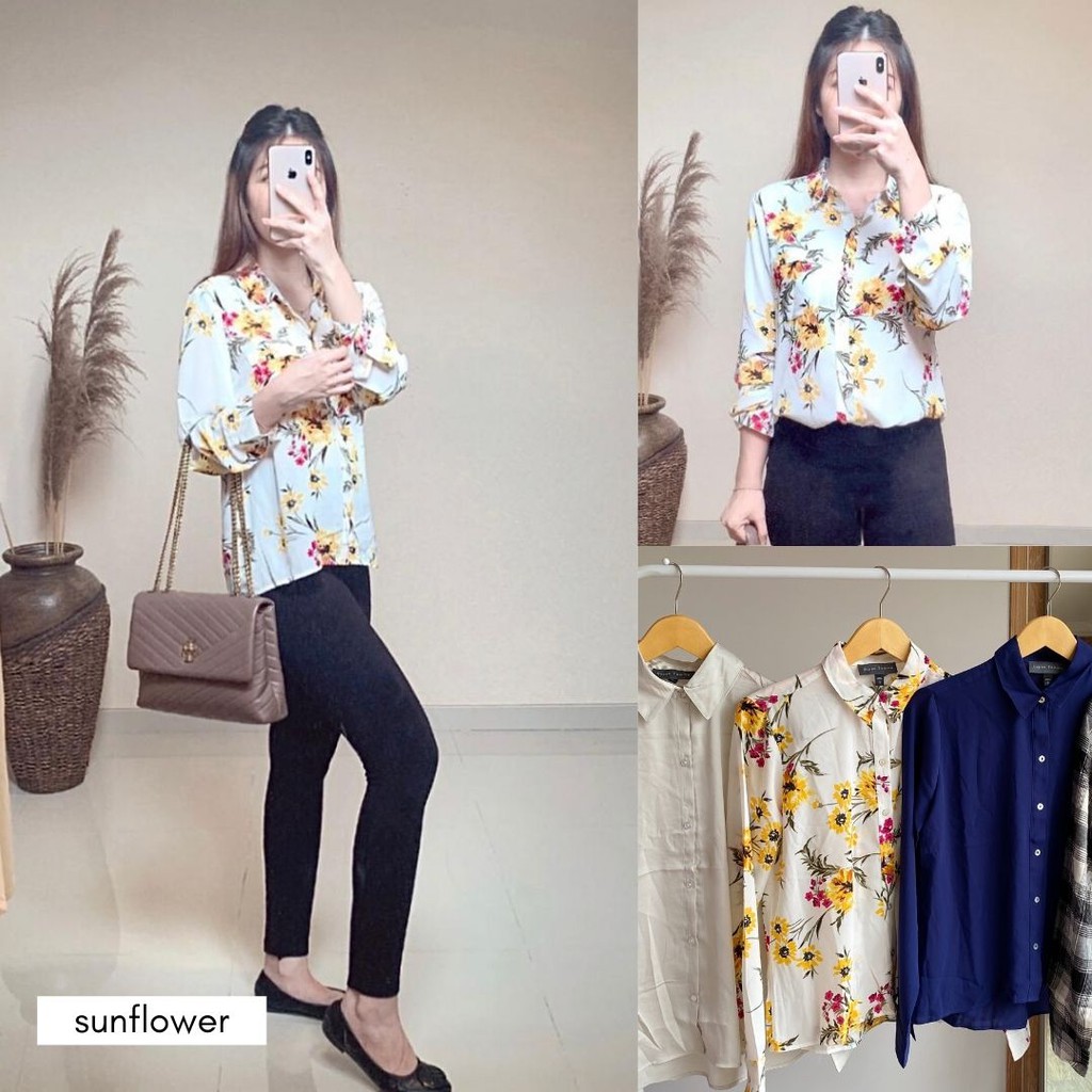 JAPAN UNPEU FEMME Blouse - Atasan Wanita - Blouse Wanita Printed Original-Sunflower