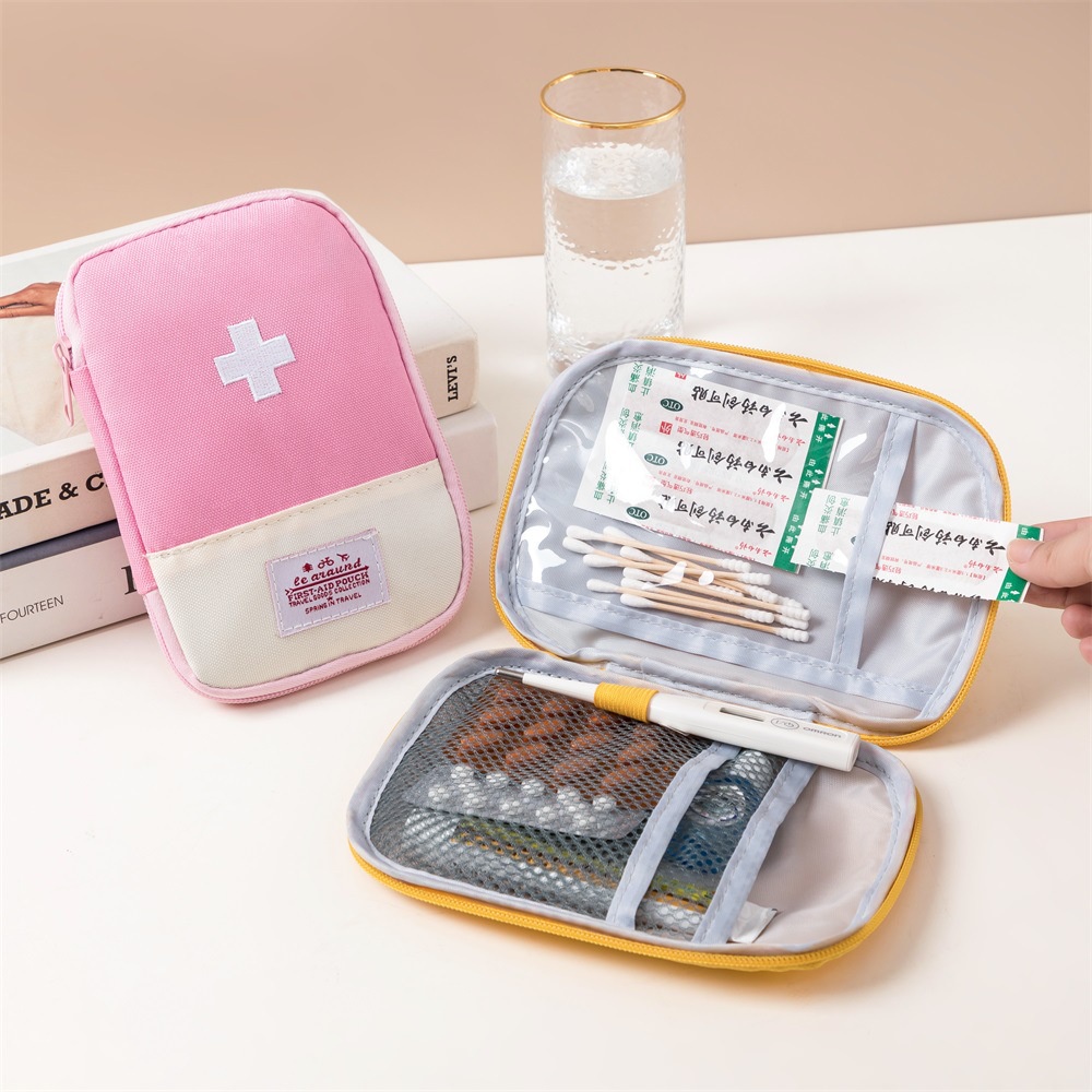 AVVET Tas P3K Mini Bentuk Persegi Tempat Kotak Obat Bag Organizer Medicine Bag First Aid Travel Medicine Pouch Tas Obat Mini Ala Korea Murah Import