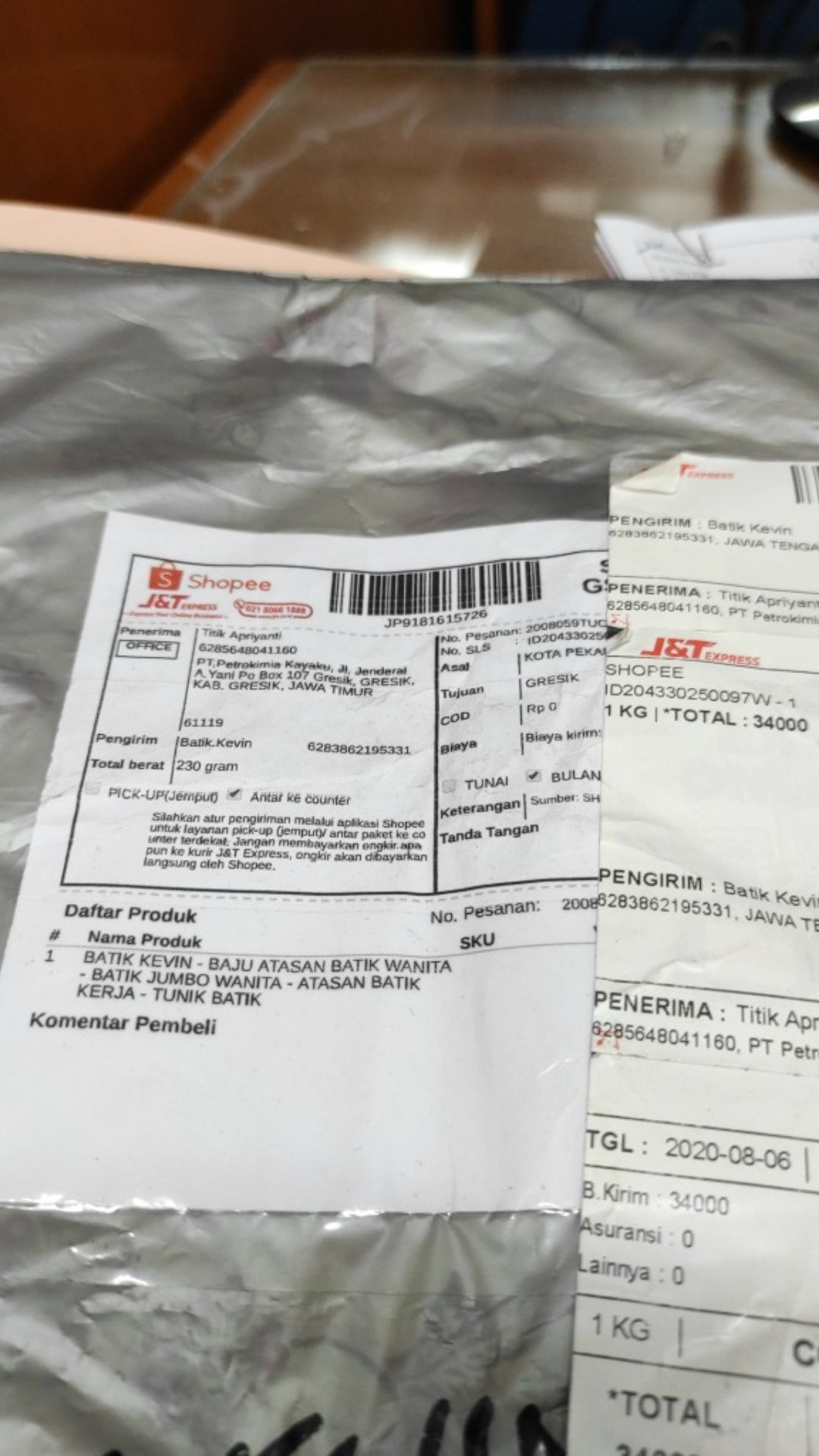 Batik Kevin - Baju Atasan Batik Wanita - Batik Jumbo Wanita -  Atasan Batik Kerja - Tunik Batik