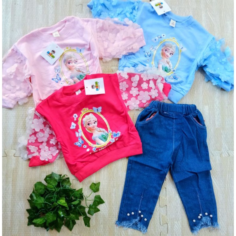 PART 1- SETELAN CELANA JEANS ANAK PEREMPUAN IMPORT 1-5 TAHUN LENGAN PANJANG / SETELAN ANAK CEWEK IMPORT CELANA JEANS CUTBRAY MUTIARA + SWEATER ANGSA