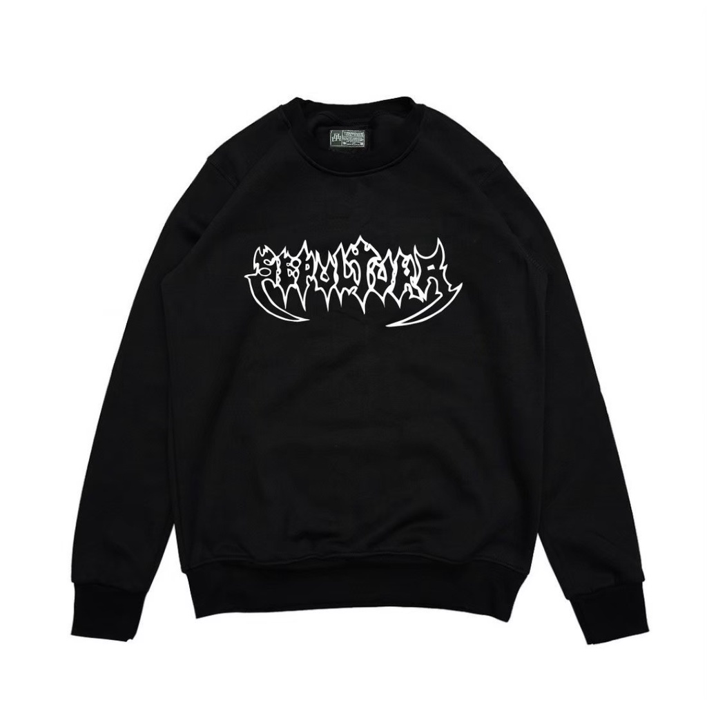 Crewneck Black Motif METAL Simpel Pria dan Wanita Premium Quality