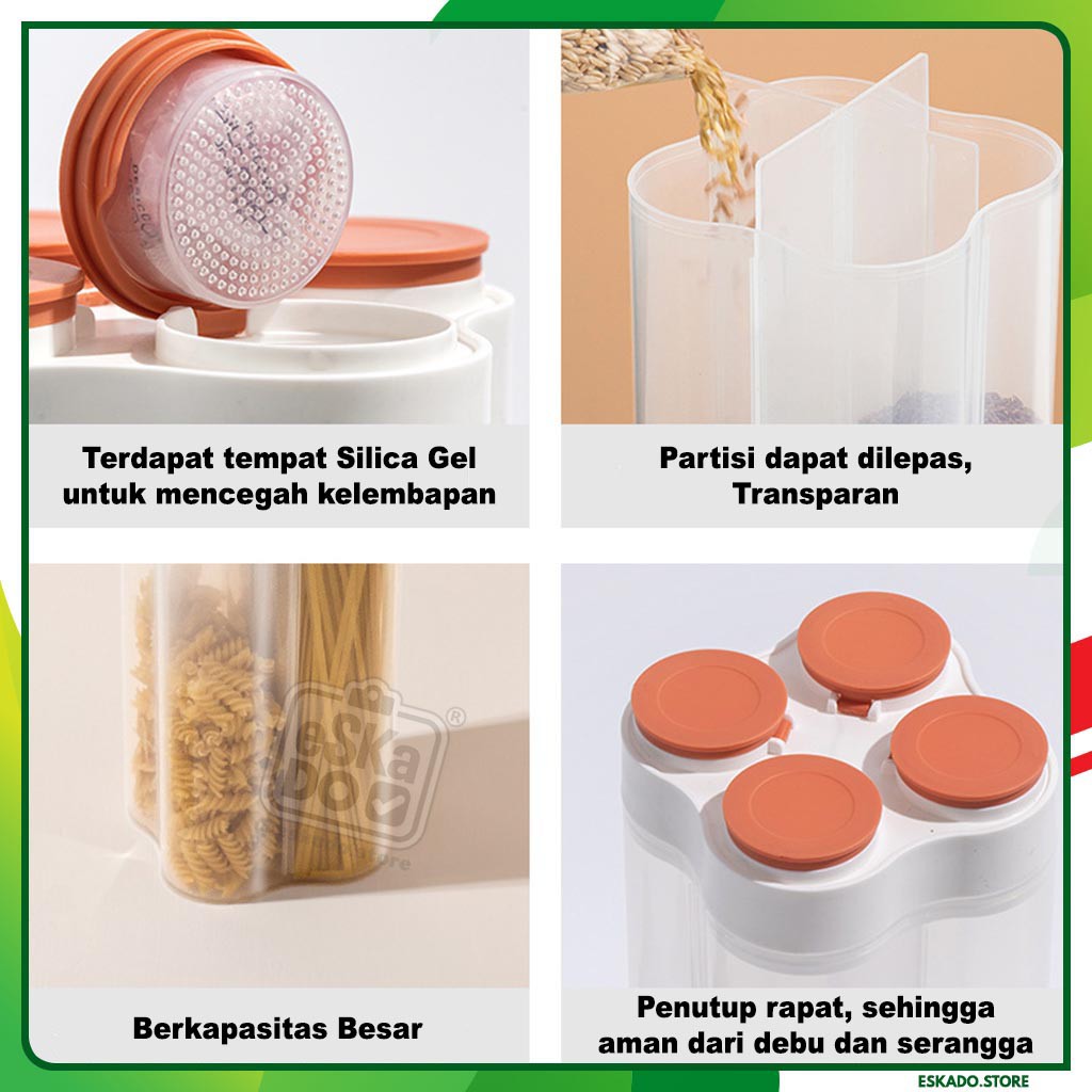 Wadah Kotak Toples Tempat Cereal Tepung Beras Detergent Makanan Kering Serbaguna Minimalis Elegan