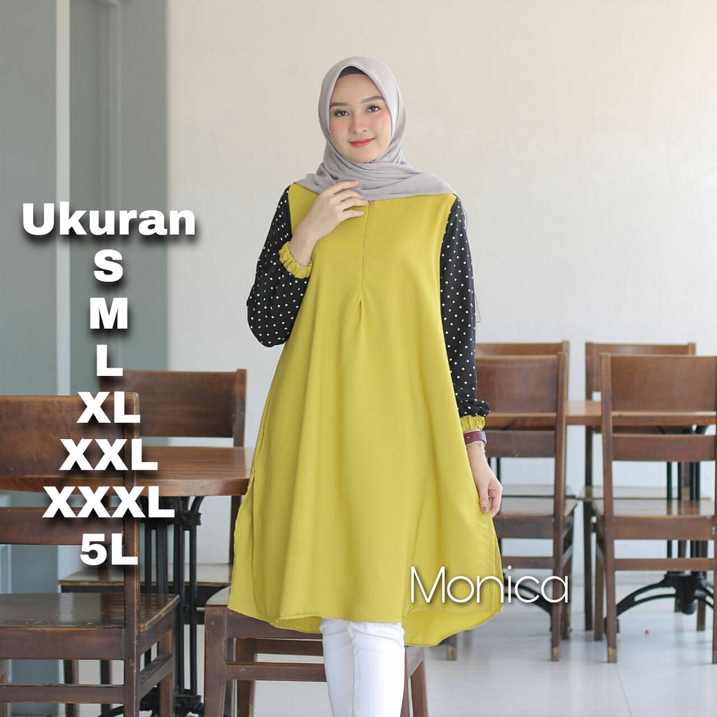 Monica Tunik Big Size Ukuran Size S M L XL 2XL 3XL 4XL XXL XXXL  XXXXL 2L 3L 4L 5L  Tunik Wanita Jumbo Big Size Baju Korea Over Size