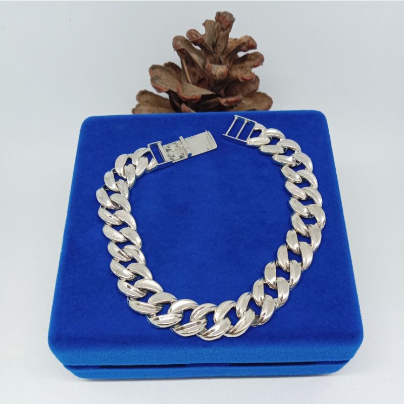 gelang sisik naga ukir, emas putih kadar 375(8k)