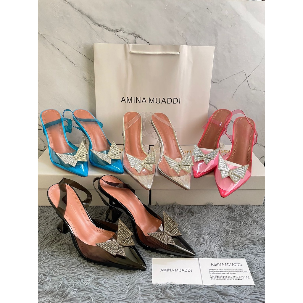 SANDAL HEELS WANITA IMPORT FASHION / AMINA MUADDI 03 HEELS TRANSPARAN