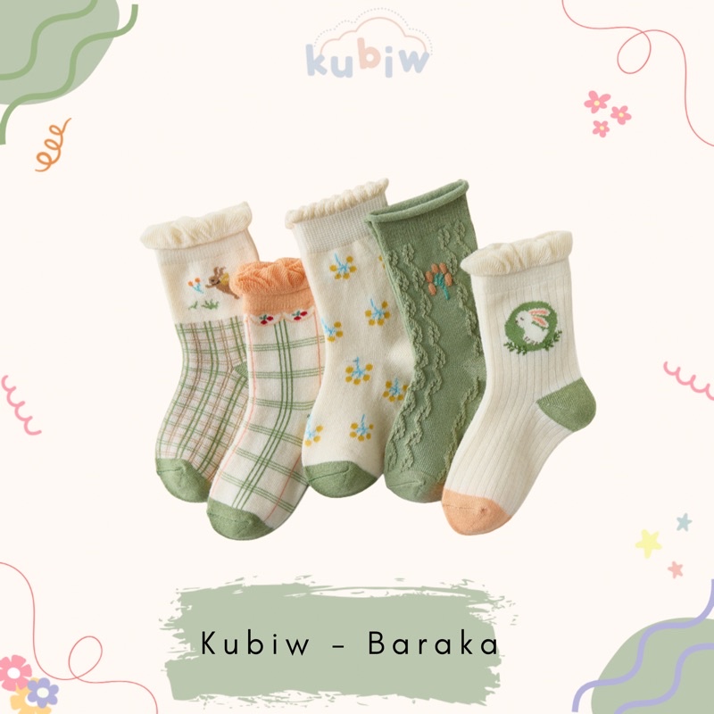 Kubiw Baraka - Kaos Kaki Anak 1 Set Isi 5 Pasang / Kaos Kaki Anak Premium / Kaos Kaki Anak Laki-Laki