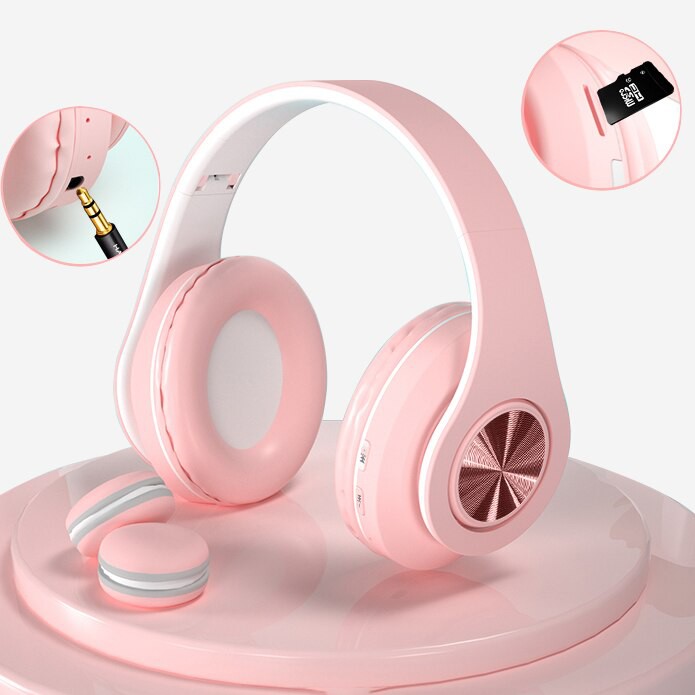 Headphone / Headset Bluetooth IBOOM Macaron B39 LED V5.0 Bisa Slot Memory