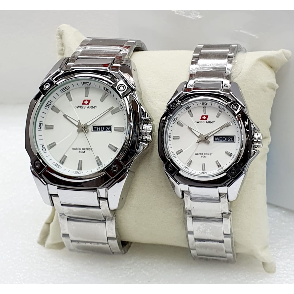 Jam Tangan Fashion Couple SA Water Resist 5169 HAR Rantai Stainless Tgl Hari Aktif Free Box - COD