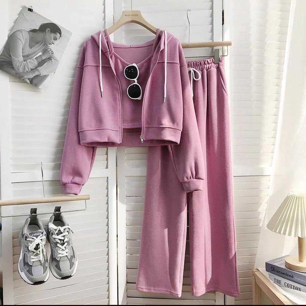 Sprina Set 3 in 1 Setelan Olahraga Wanita Outer Sweater Inner Tanktop Celana Panjang Baju Sporty Har